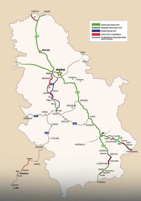 koridor 11 srbija mapa Detaljna mapa srpskih autoputeva   Ozonpress :: interportal koridor 11 srbija mapa